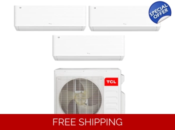 TCL 3-Zone 22 SEER2 Mini Split Heat Pump (-4°F), WIFI, Inverter E-Star: 12 EER/9 HSPF (R410a)